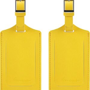 Travelambo Luggage Tags for Suitcases Faux Leather Privacy Protection 2 Pack Bag Tags Travel Accessories Essential, Energetic Yellow