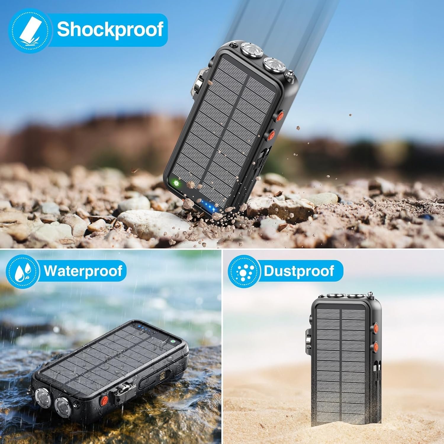 Emergency Radio&22000mAh Solar Power Bank, FM NOAA Weather Radio, Portable Hand Crank Bluetooth Radio, 20W Fast Charge Wireless Phone Charger, SOS Flashlight for Emergency/Home - Image 6