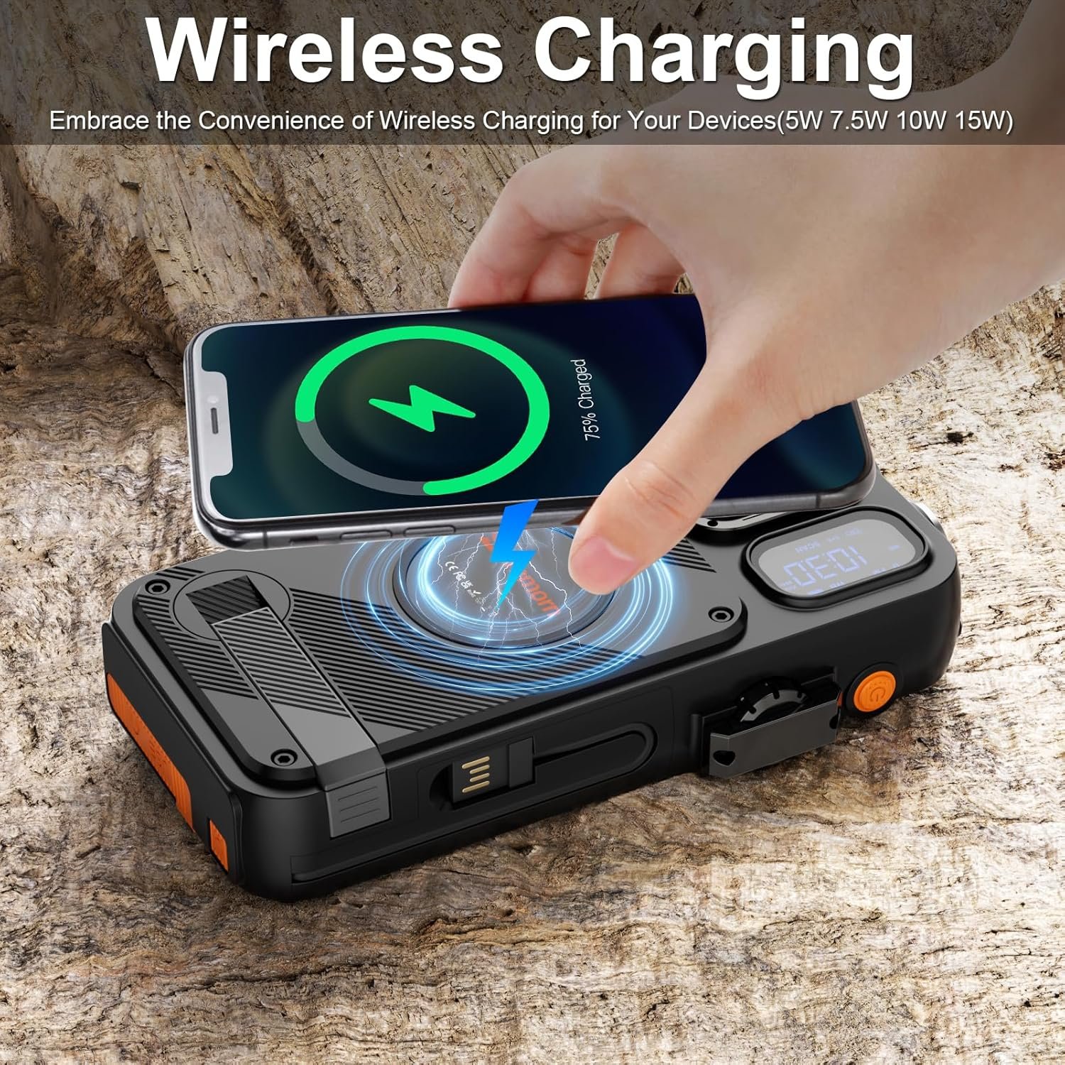 Emergency Radio&22000mAh Solar Power Bank, FM NOAA Weather Radio, Portable Hand Crank Bluetooth Radio, 20W Fast Charge Wireless Phone Charger, SOS Flashlight for Emergency/Home - Image 4