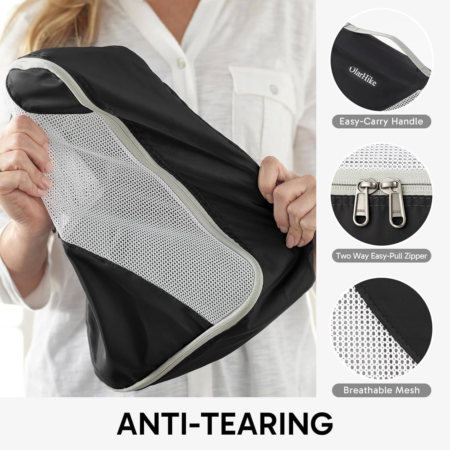 ALL INCLUDED 10 Set Durable Packing Cubes for Suitcases,OlarHike Essentials for Travel,UPGRADED Anti-Tear Stitching, NEW Improved Luggage Packing Organizers for Travel Accessories (Black) - Image 6