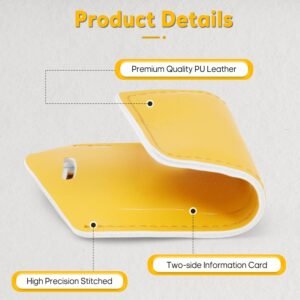 Travelambo Luggage Tags for Suitcases Faux Leather Privacy Protection 2 Pack Bag Tags Travel Accessories Essential, Energetic Yellow