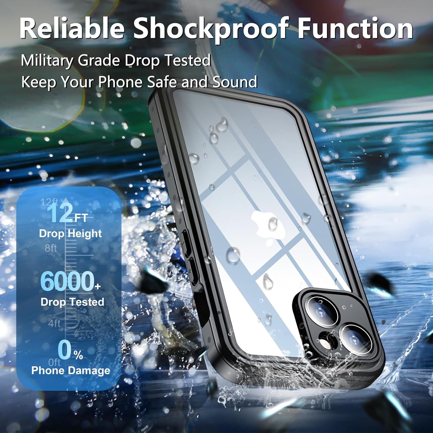 SPIDERCASE for iPhone 14 Case Waterproof, Built-in Lens & Screen Protector, Full Heavy Duty Protection, 12FT Military Shockproof, Dustproof, Anti-Scratched Phone Case,Black/Clear - Image 3