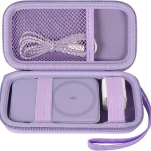 Case for Anker Magnetic Battery 10,000mAh Foldable Wireless Portable Charger, 633/622/621/321 5,000mAh Power Bank (MagGo) Holder, Storage for Baseus Power Delivery -Case Only (Purple, Medium)