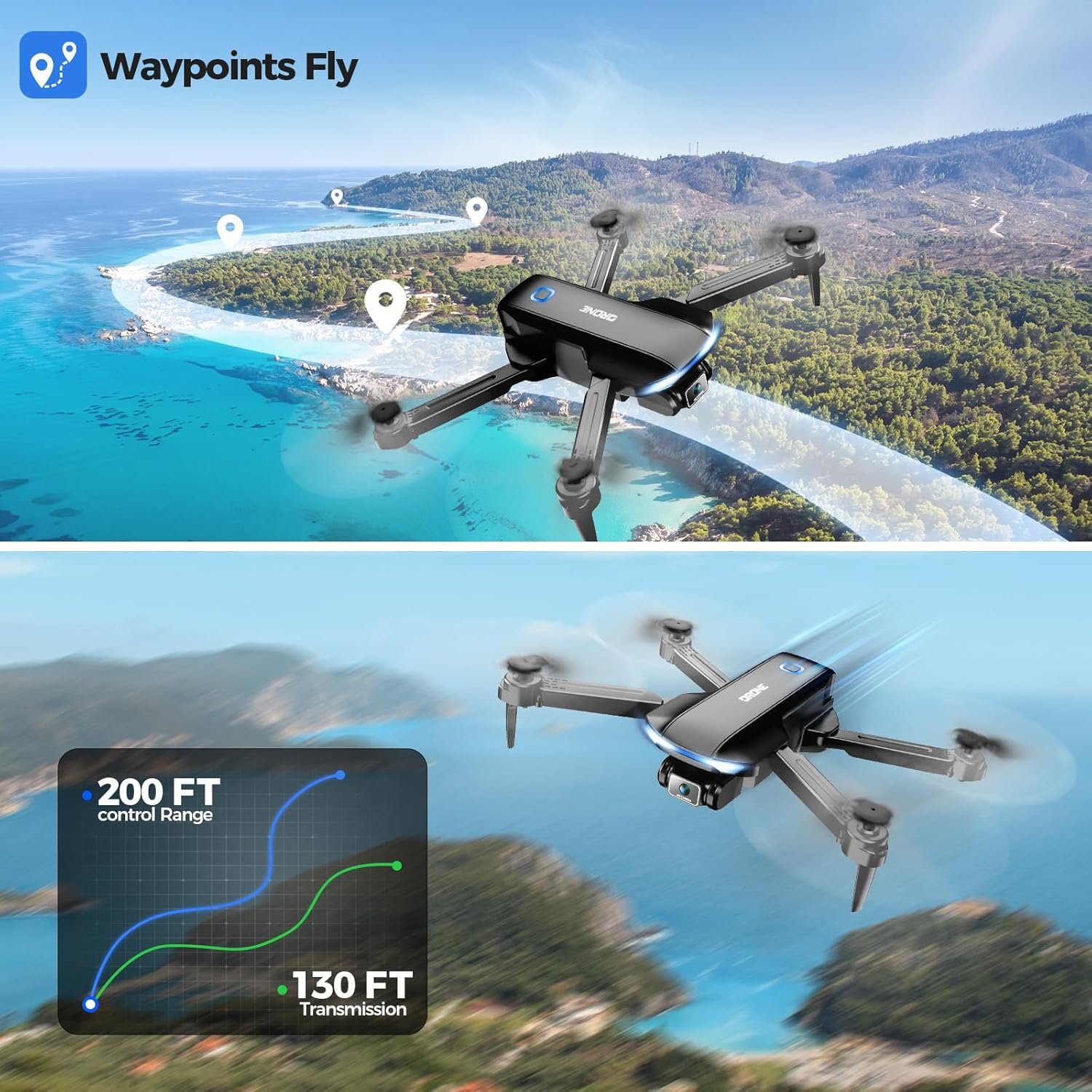 Drone with Camera 1080P HD FPV Foldable Drone for Adults and Beginners, RC Quadcopter with Gravity Control, One Key Take Off/Land, Optical Flow Positioning, 360° Flip, 3 Speed Mode, Waypoint Fly - Image 5