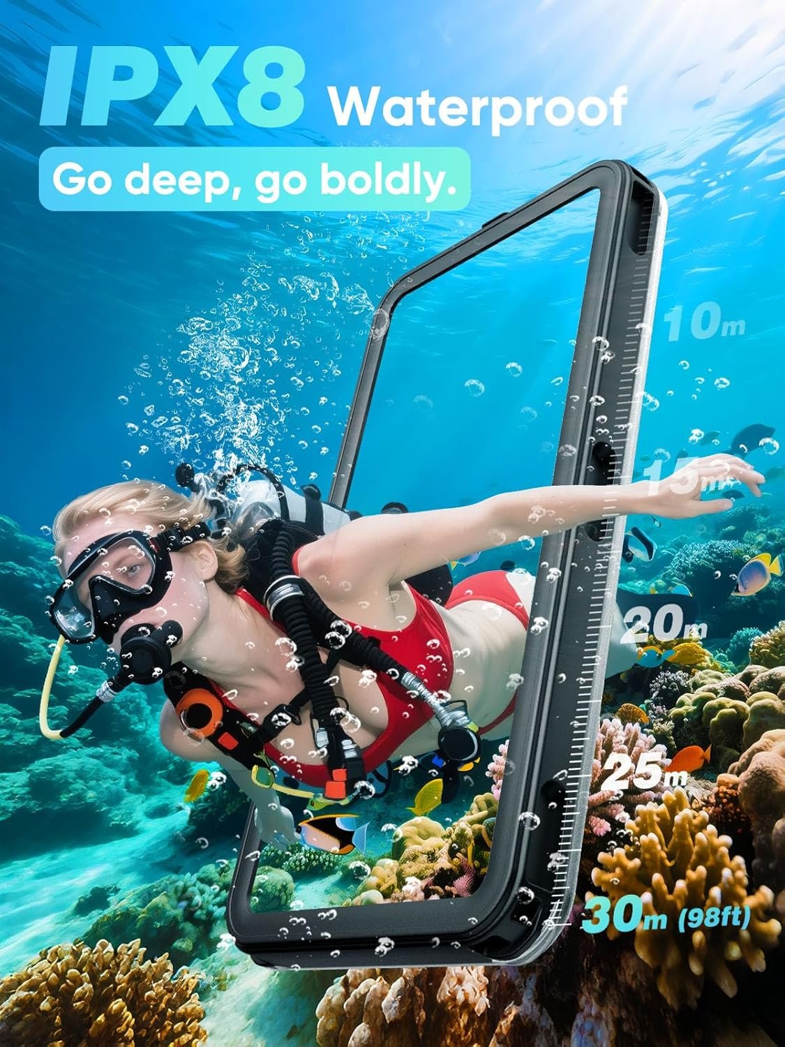 Waterproof Phone Pouch Case 7.5", 2025 Upgraded IPX8 Waterproof Phone Case for Snorkeling, Universal Fit for iPhone 16 Pro Max 15 14 13, Galaxy S25, Beach Vacation Essentials (Black) - Image 2