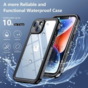 SPIDERCASE for iPhone 14 Case Waterproof, Built-in Lens & Screen Protector, Full Heavy Duty Protection, 12FT Military Shockproof, Dustproof, Anti-Scratched Phone Case,Black/Clear