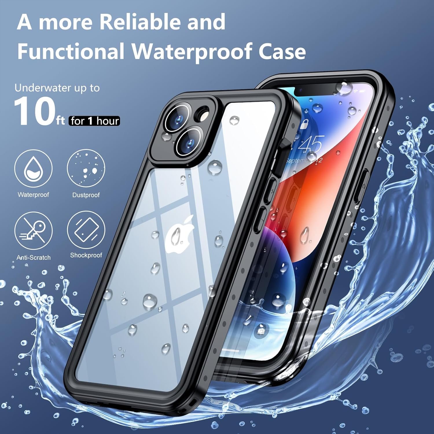 SPIDERCASE for iPhone 14 Case Waterproof, Built-in Lens & Screen Protector, Full Heavy Duty Protection, 12FT Military Shockproof, Dustproof, Anti-Scratched Phone Case,Black/Clear - Image 2
