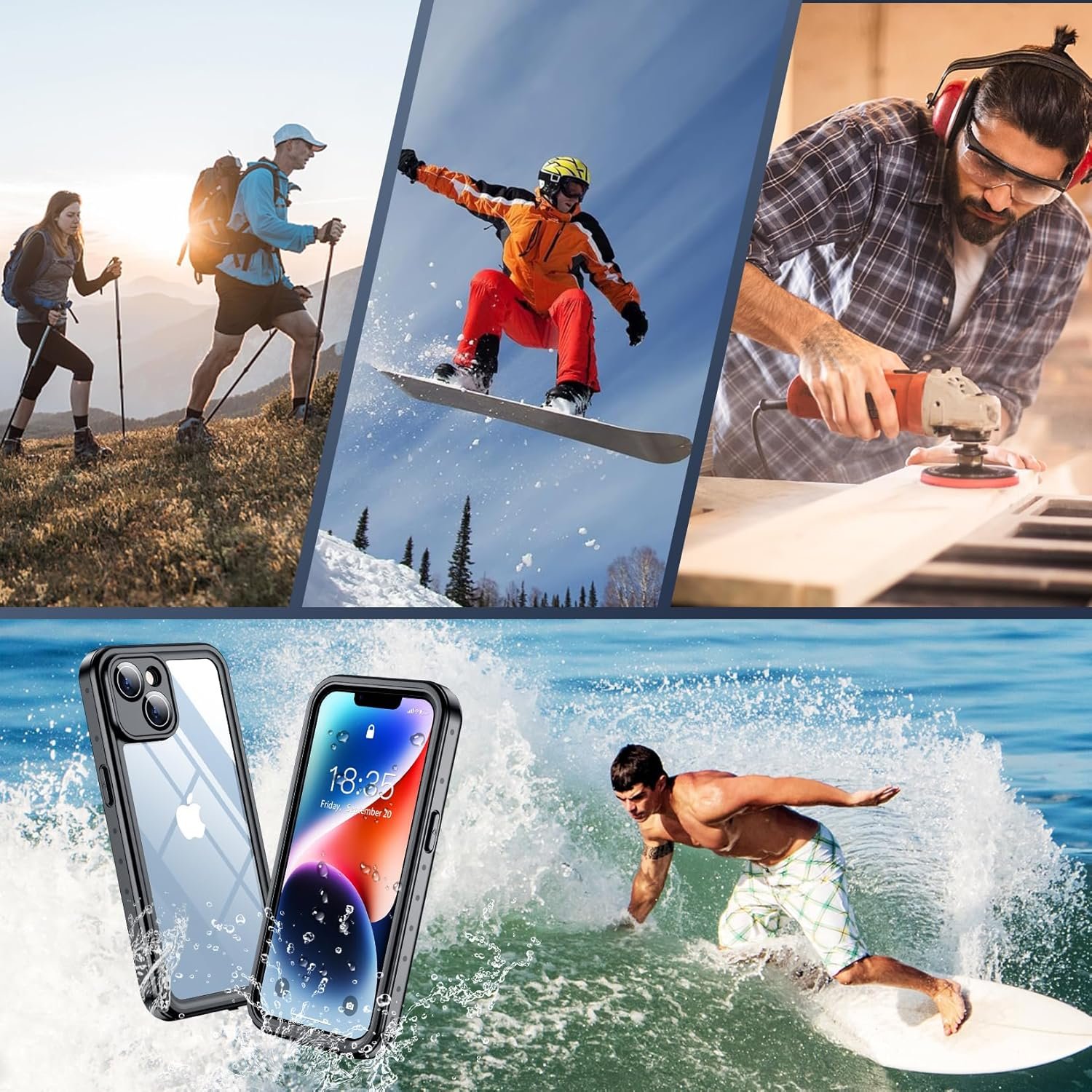 SPIDERCASE for iPhone 14 Case Waterproof, Built-in Lens & Screen Protector, Full Heavy Duty Protection, 12FT Military Shockproof, Dustproof, Anti-Scratched Phone Case,Black/Clear - Image 7