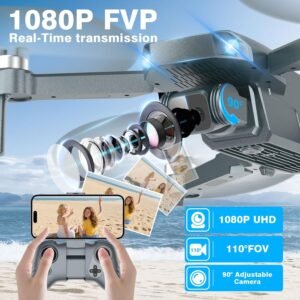 1080P HD FPV Camera Drone – Foldable RC Quadcopter with Real-time FPV Transmission, Headless Mode, 2 Batteries for 30 Mins Flight, Voice Control, Gesture Selfie, FPV Camera Drone for Beginners/Kids/Adults, Beginner Friendly, Portable Travel Case