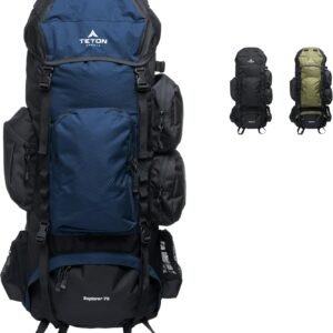 Teton 75L Explorer Internal Frame Backpack for Hiking, Camping, Backpacking, Rain Cover Included, Ocean