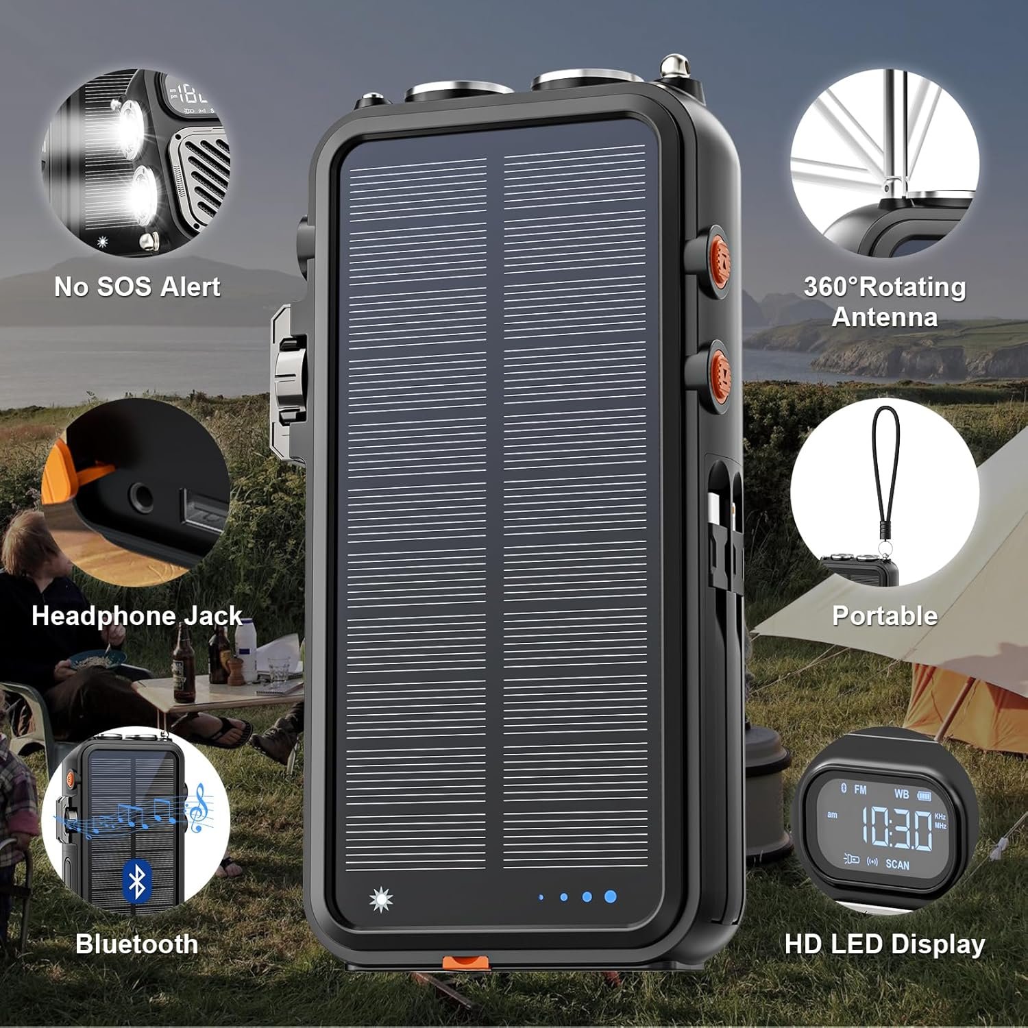 Emergency Radio&22000mAh Solar Power Bank, FM NOAA Weather Radio, Portable Hand Crank Bluetooth Radio, 20W Fast Charge Wireless Phone Charger, SOS Flashlight for Emergency/Home - Image 7