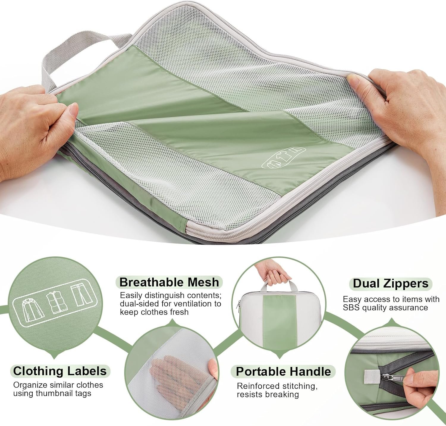 10 Set Compression Packing Cubes for Travel Essentials,Compressible Expandable Packing Cubes for Suitcase,OlarHike Luggage Organizer Bags for Travel,Handy Helper for Organizing Clothes(Matcha Green) - Image 6