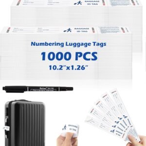 1000 Tags Paper Luggage Tags for Hotels Baggage Claim Check Tags with Transfer Tape Serial Numbering Paper Luggage Tags Hotel Luggage Claim Tag Claim Ticket for Suitcase Motel Bag Storage (White)