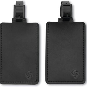Samsonite 2-Pack Leather Luggage ID Tag, Black Logo, One Size