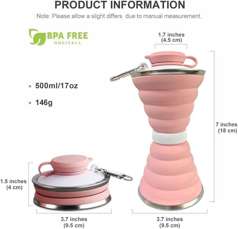 Collapsible Water Bottle, Camping Cup With Carabiner, Reuseable Silicone Foldable Leak Proof Portable Sports Travel Water Bottles For Outdoor, Travel Gym Hiking, BPA Free, Cycling Cups with Carabiner - Image 6