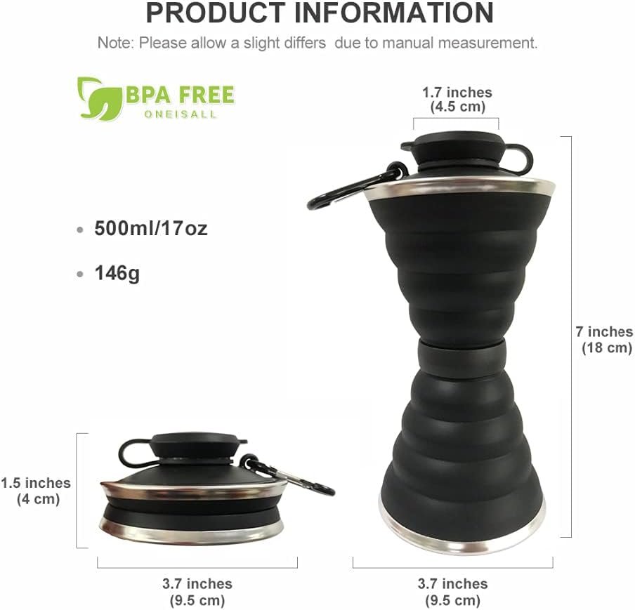 Collapsible Water Bottle, Camping Cup With Carabiner, Reuseable Silicone Foldable Leak Proof Portable Sports Travel Water Bottles For Outdoor, Travel Gym Hiking, BPA Free, Cycling Cups with Carabiner - Image 2