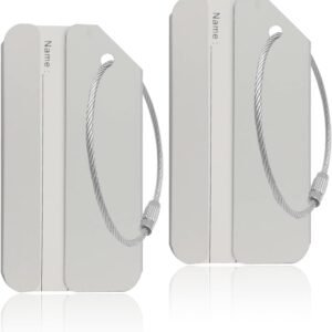 Aluminum Luggage Tags, Luggage Tag Holders for Travel Luggage Baggage Identifier by Ovener (2Pack Silver)