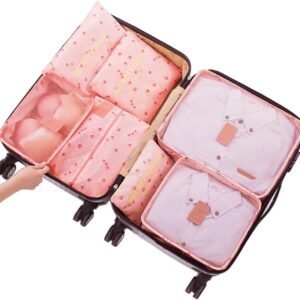 Packing Cubes for Suitcases – 7 Pieces,Light Packing Cubes for Travel, Suitcase Organizer Bags Set, Luggage Organizers for Suitcase, Water-Resistant Travel Essentials, Pink Cherry