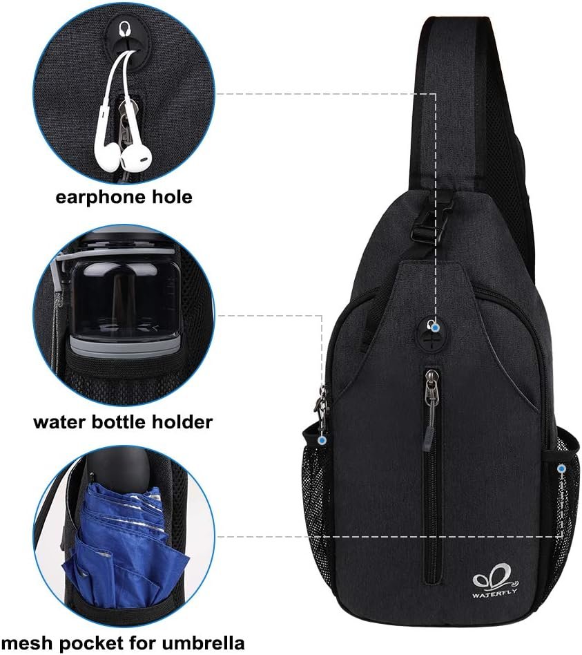 WATERFLY Crossbody Sling Backpack Sling Bag Travel Hiking Chest Bag Daypack (Black) - Image 5