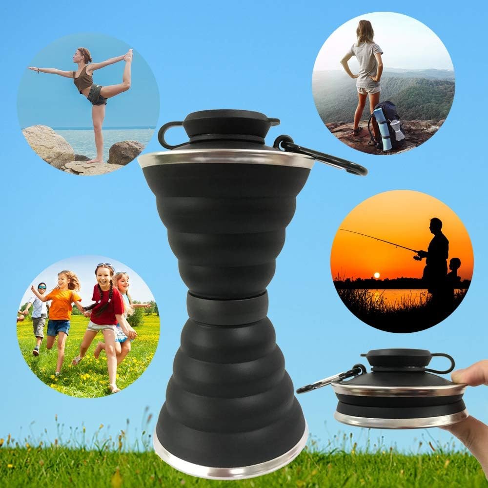 Collapsible Water Bottle, Camping Cup With Carabiner, Reuseable Silicone Foldable Leak Proof Portable Sports Travel Water Bottles For Outdoor, Travel Gym Hiking, BPA Free, Cycling Cups with Carabiner - Image 6