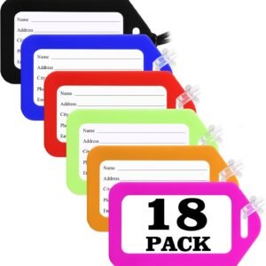 Sodsay 18 PK Luggage Tags for Suitcases (Assorted, Pack of 18 with 9 Vibrant Colors), Luggage Tag, Bag Tag for Baggage, Suitcase Tags Bulk