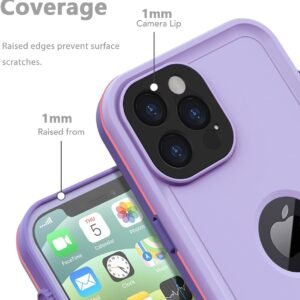 for iPhone 12 Pro Max Case, Waterproof, Full Body Shockproof Cover with Screen Protector for iPhone 12 Promax – Purple