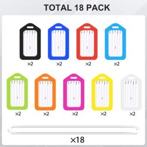 Sodsay 18 PK Luggage Tags for Suitcases (Assorted, Pack of 18 with 9 Vibrant Colors), Luggage Tag, Bag Tag for Baggage, Suitcase Tags Bulk