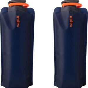 Vapur Collapsible Water Bottle With Carabiner, Compact Bottle Folds Flat For Hydration On The Go, Ideal for Traveling, Hiking or Camping, 23 Ounce, Night Blue, Pack of 2