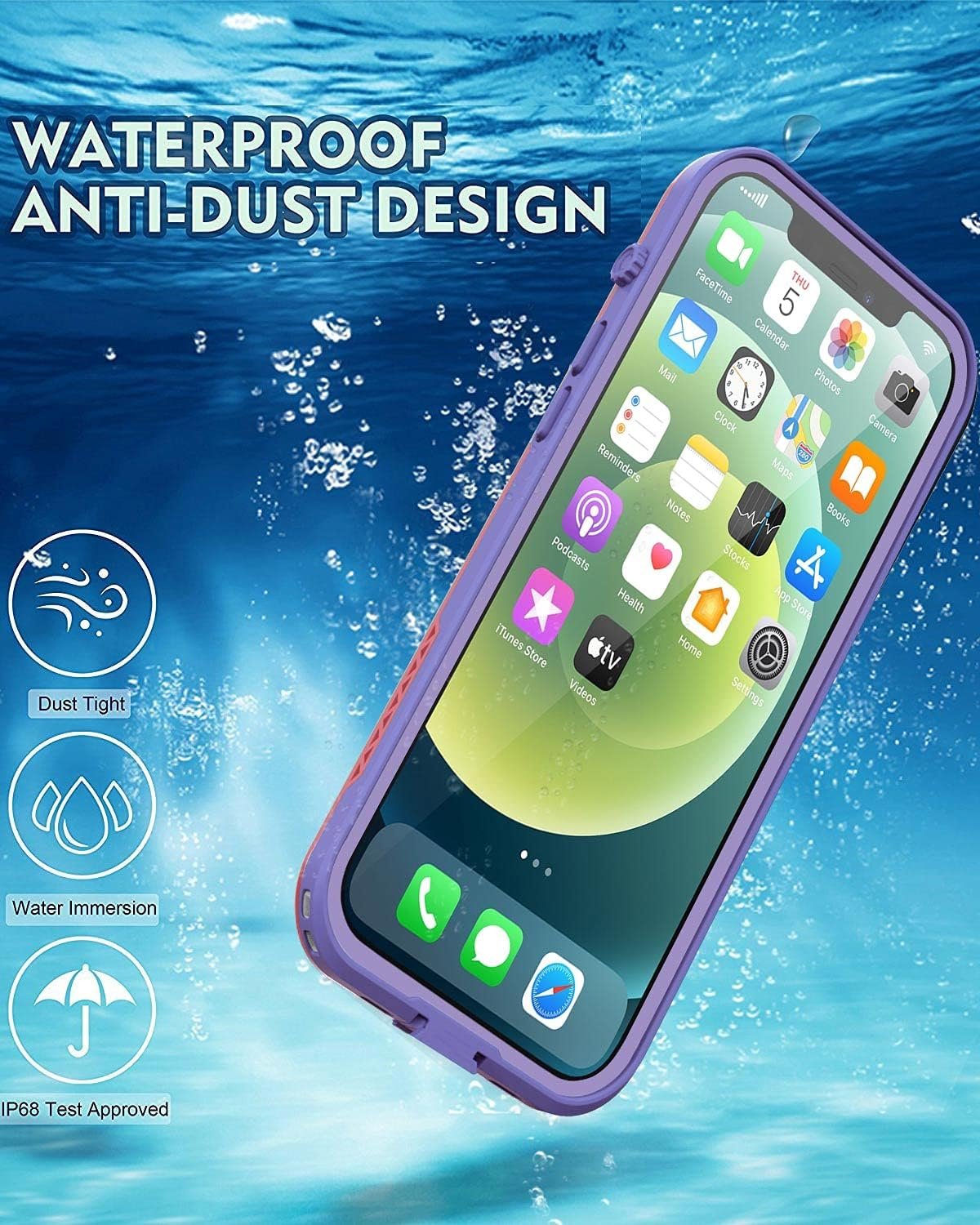 for iPhone 12 Pro Max Case, Waterproof, Full Body Shockproof Cover with Screen Protector for iPhone 12 Promax - Purple - Image 4