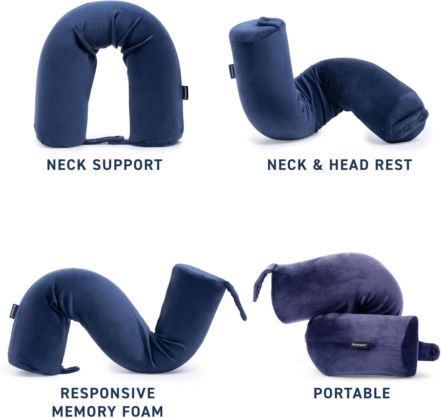 Brookstone Free Form Travel Pillow - Lightweight Flexible Memory Foam Travel Neck Pillow for Sleeping, Car, Airplane & Travel Support, Blue - Image 3