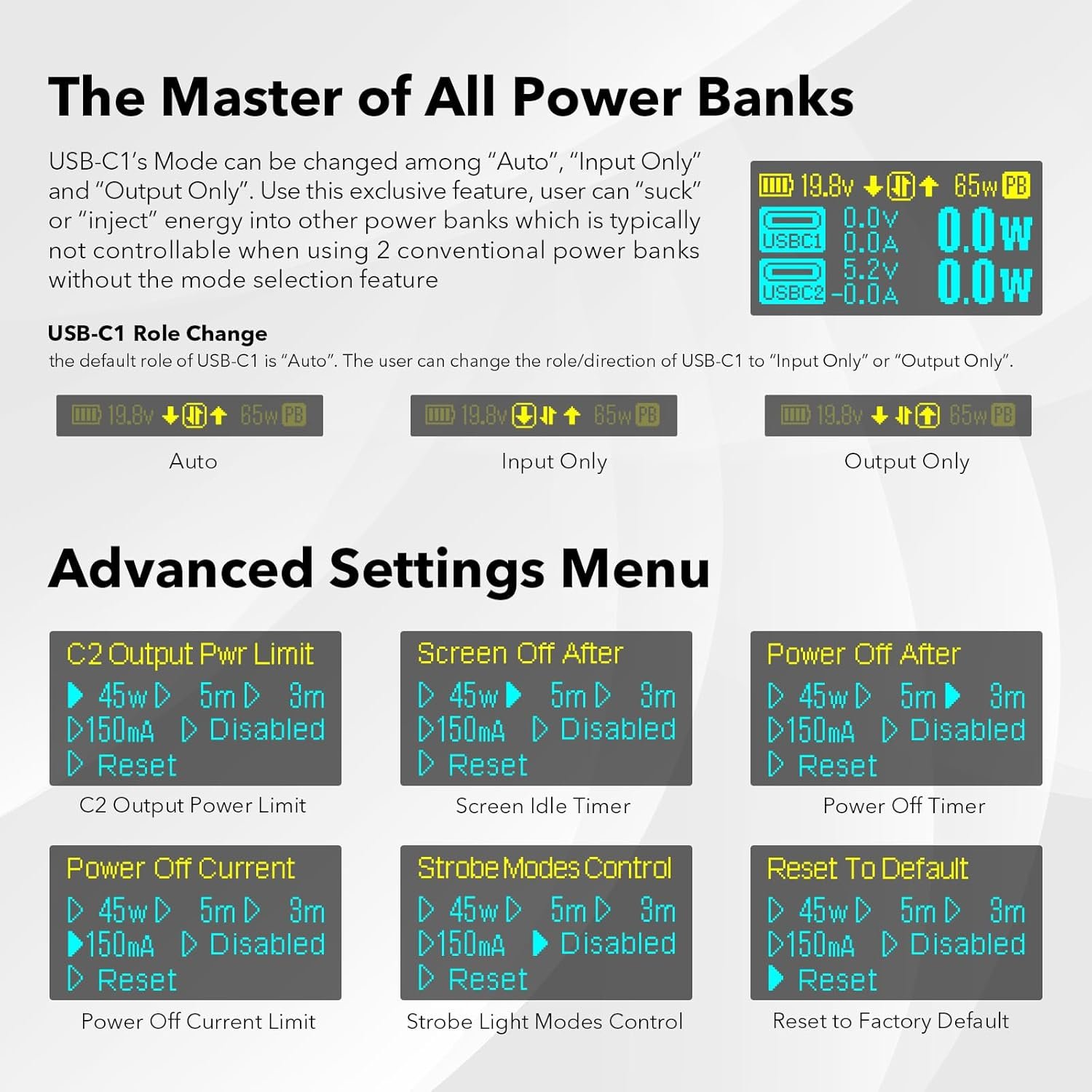 SYMIK 100W Charger & 145W Power Source for Ryobi 18V Batteries, Advanced Two-Way Charger & Portable Power Station w/OLED Screen for Ryobi 18 Volt Li-ion, USB-C & USB-A Port (PSC Obsidian Black) - Image 9