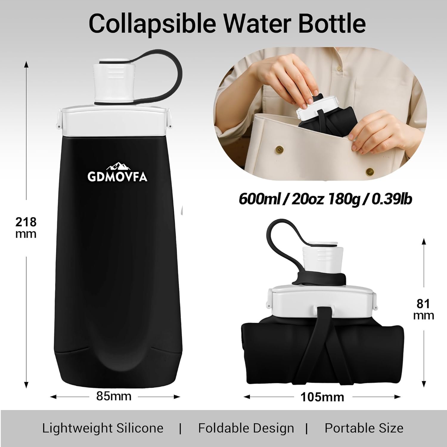 Collapsible Water Bottles,20oz Reusable Silicone Foldable Water Bottle,Portable Leak-proof Travel Water Bottle for Traveling Camping Hiking Cycling Yoga Sports Outdoor - Image 2