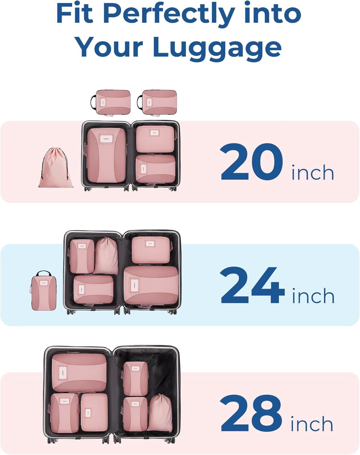 BAGSMART Compression Packing Cubes, 6 PCS Packing Cubes for Suitcases, Travel Bags Organizer for Luggage, Lightweight Packing Cube for Travel Essentials - Image 3