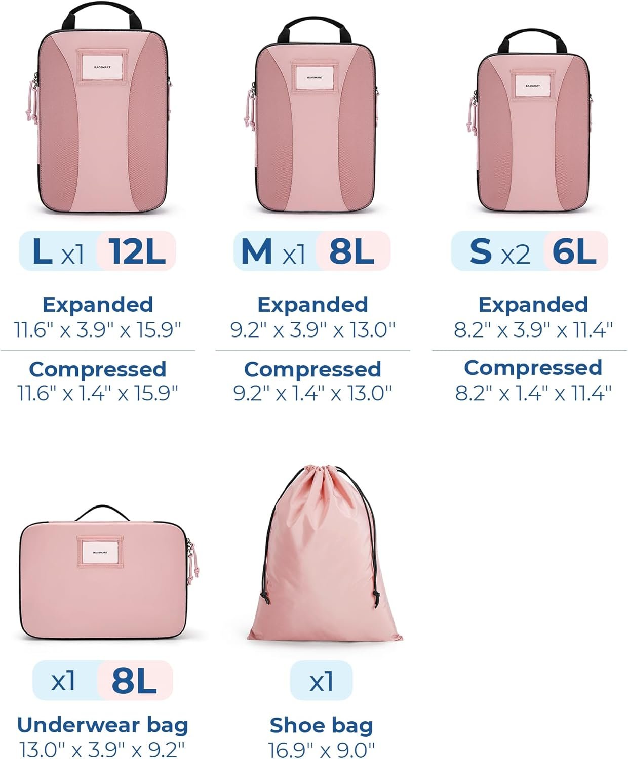 BAGSMART Compression Packing Cubes, 6 PCS Packing Cubes for Suitcases, Travel Bags Organizer for Luggage, Lightweight Packing Cube for Travel Essentials - Image 2