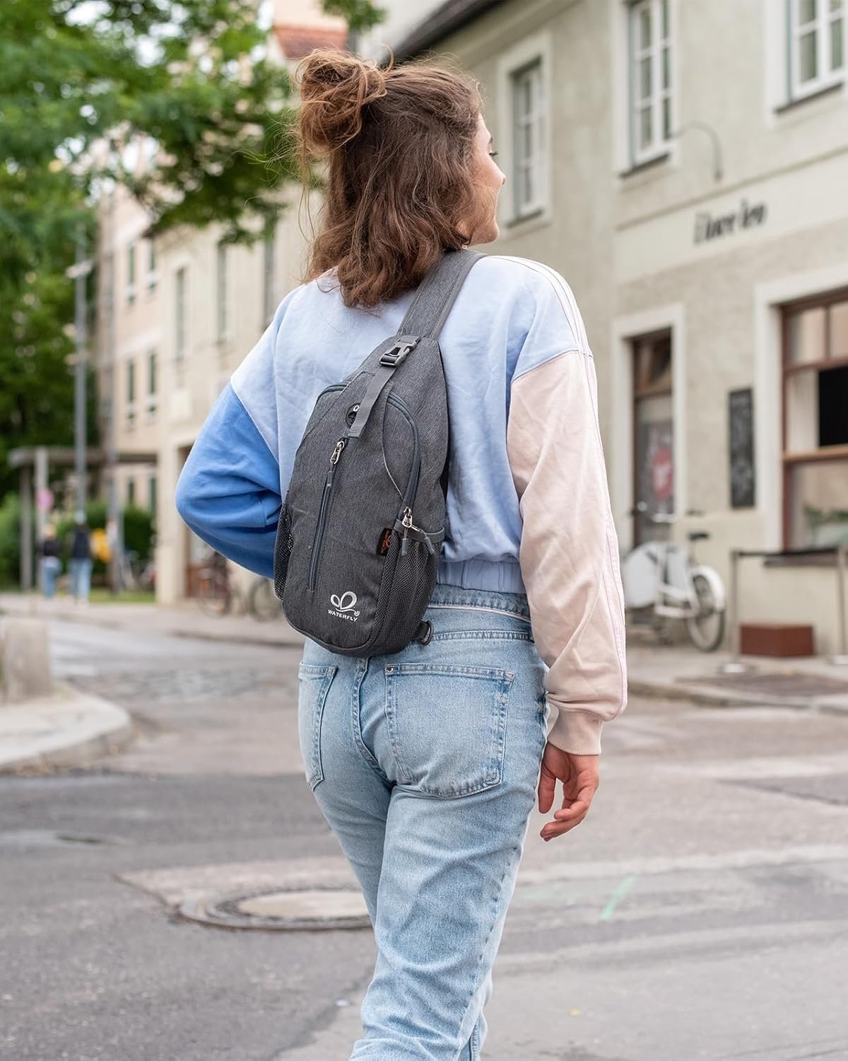 WATERFLY Crossbody Sling Backpack Sling Bag Travel Hiking Chest Bag Daypack (Black) - Image 8