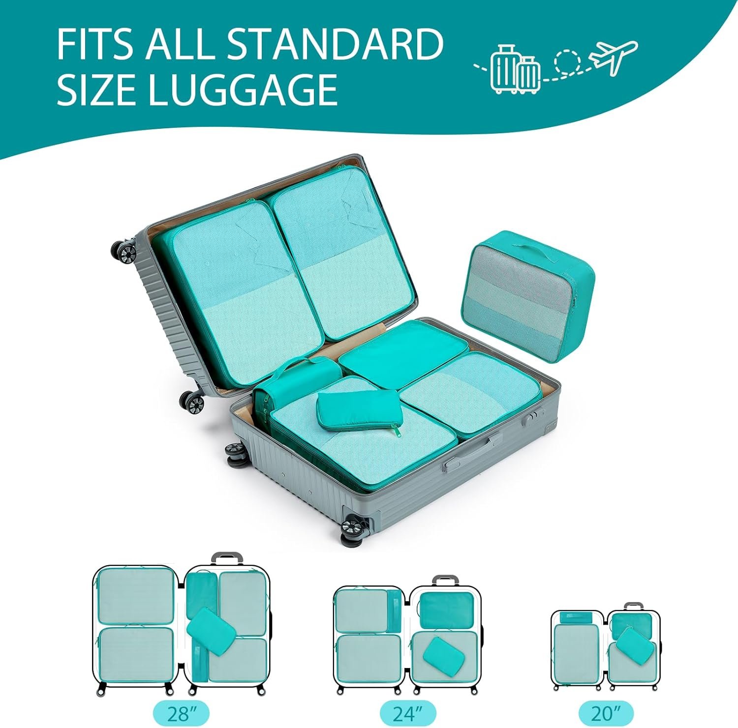 DIMJ Packing Cubes for Travel - Organizer Bags Set for Carry on Suitcase Lightweight Packing Cubes for Suitcase Cubes for luggage with Large Toiletries Bag (Green) - Image 4