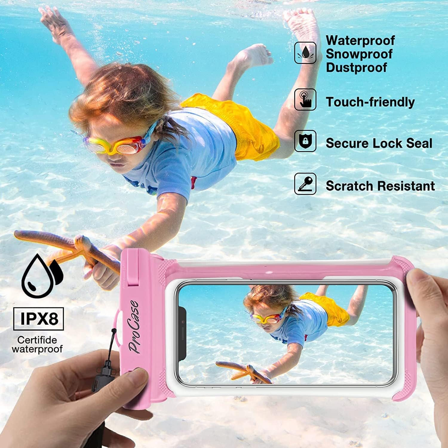 ProCase 2 Pack Waterproof Phone Pouch, Underwater Phone Case Up to 7", Dry Bag for iPhone 17 Air 16 15 14 13 Pro Plus Max, Galaxy S24 S23 S22 Ultra Pixel, Beach Essentials -Pink & Black - Image 3