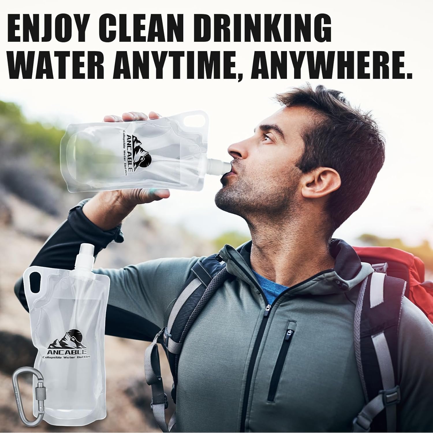 33oz Collapsible Water Bottles, 3-Pack Reusable Travel Foldable Water Bottles for Hiking Camping Running Bike, BPA-Free Water Bottle - Image 2