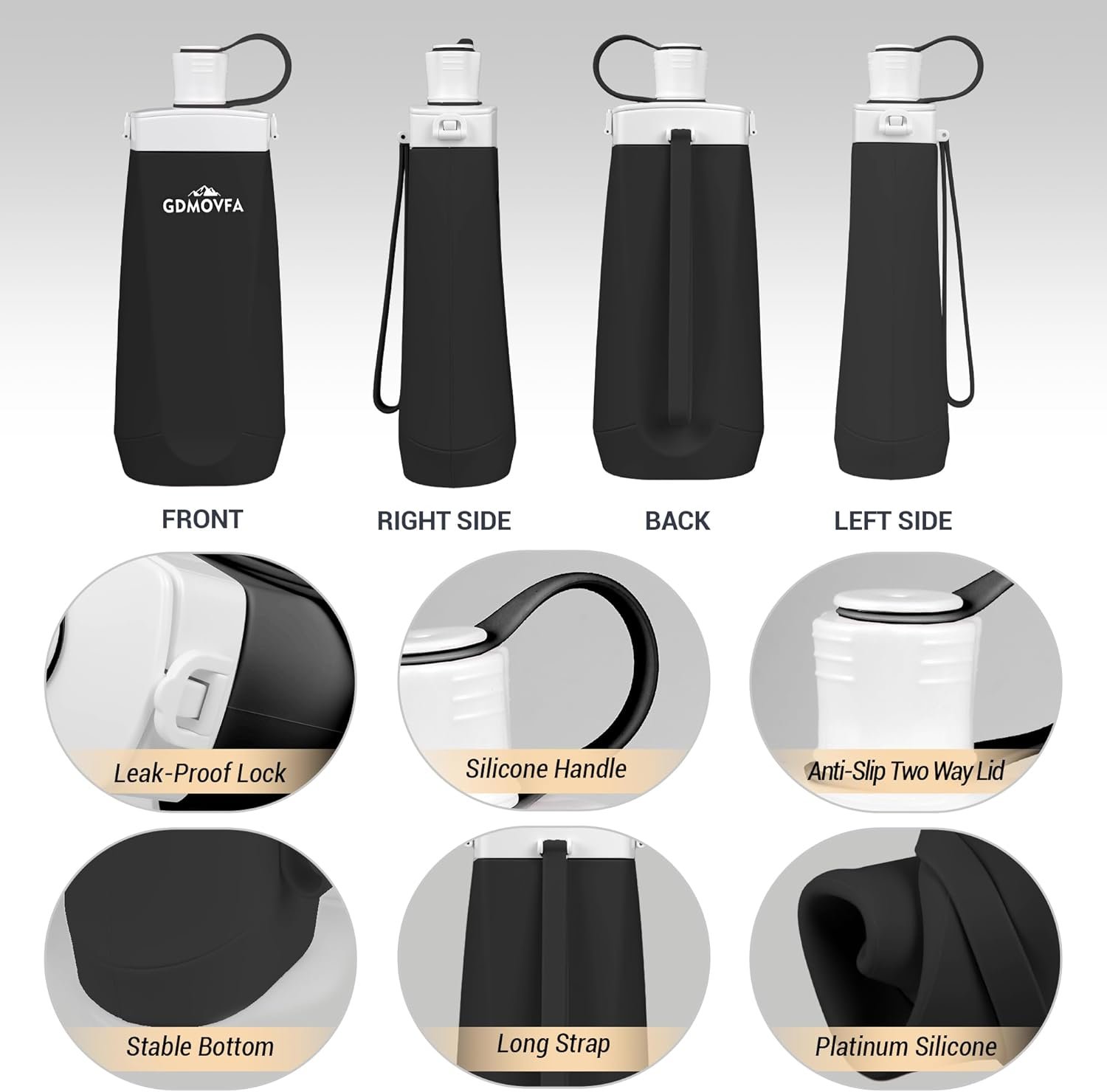 Collapsible Water Bottles,20oz Reusable Silicone Foldable Water Bottle,Portable Leak-proof Travel Water Bottle for Traveling Camping Hiking Cycling Yoga Sports Outdoor - Image 3