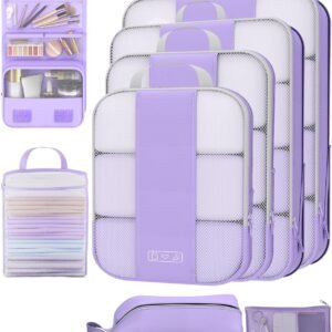 8 Set Compression Packing Cubes for Travel Essentials,Compressible Expandable Packing Cubes for Suitcase,OlarHike Luggage Organizer Bags for Travel,Handy Helper for Organizing Clothes(Light Purple)