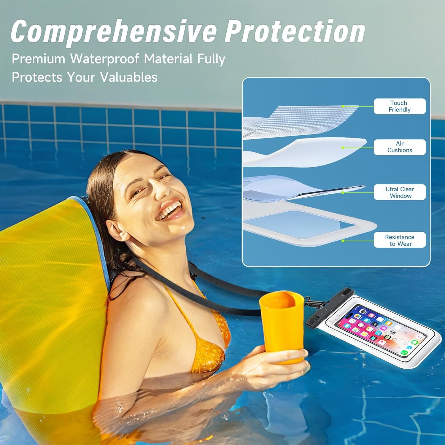 Waterproof Phone Pouch - 2 Pack IP68 Floating Waterproof Phone Case, Dry Bag Beach Cruise Essentials 2025 with Adjustable Lanyard for iPhone 16 Pro Max / 15 Pro / Galaxy S24 S23 (Black and White) - Image 6