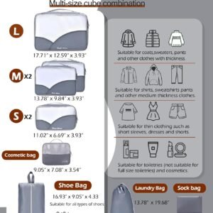 8 Set Packing Cubes for Travel (L,M,S,XS)-Suitcases Organizer Set for Travel Accessories Travel Essentials, Luggage Packing Bags for Carry on Suitcase (8set, Grey)