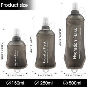 GYGYL Soft Flask, TPU Collapsible Soft Water Bottle for Hydration Pack, Running Vest, Leak-Proof Folding Water Bottle for Hiking Cycling Climbing Jogging-250ml Grey