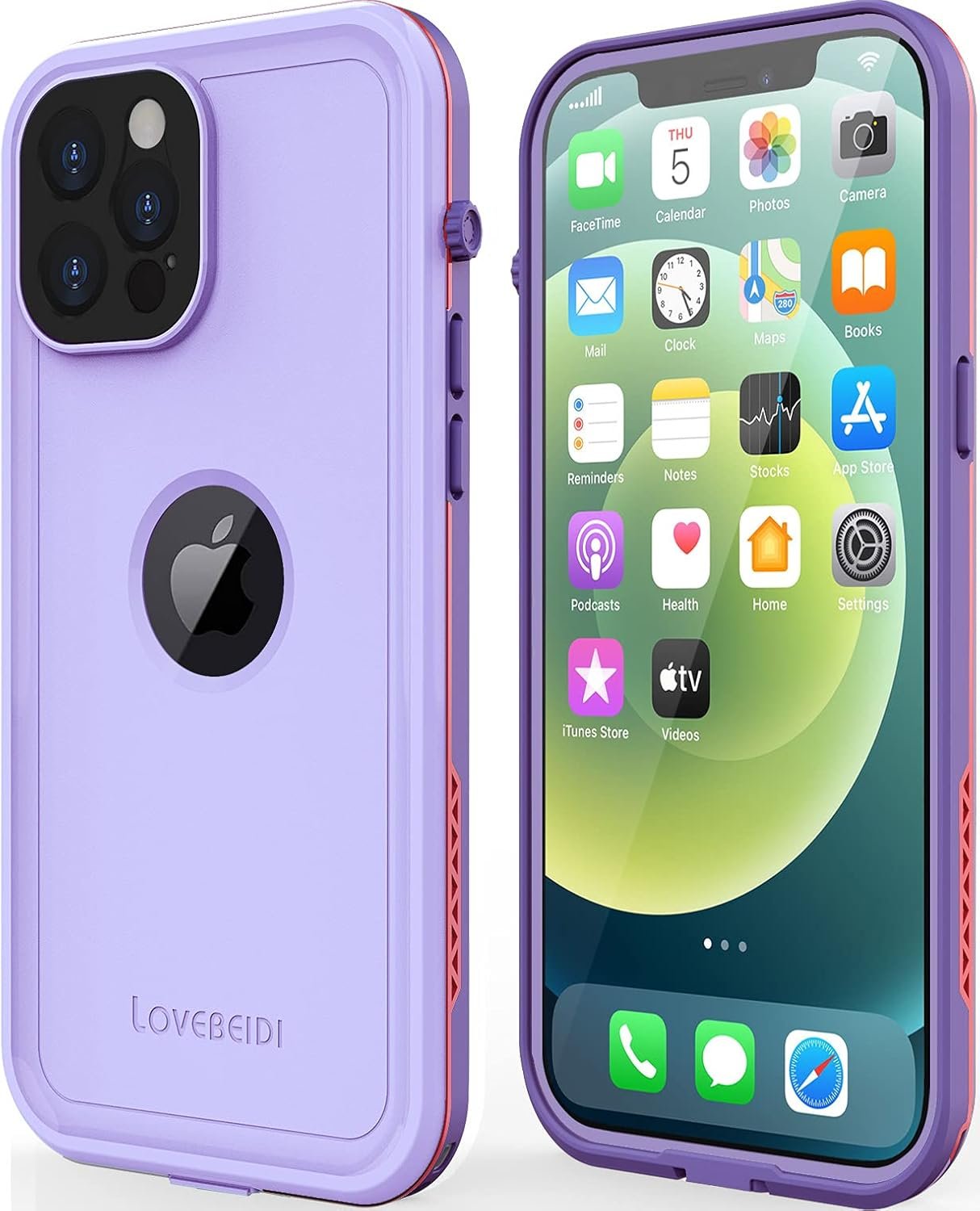 for iPhone 12 Pro Max Case, Waterproof, Full Body Shockproof Cover with Screen Protector for iPhone 12 Promax - Purple