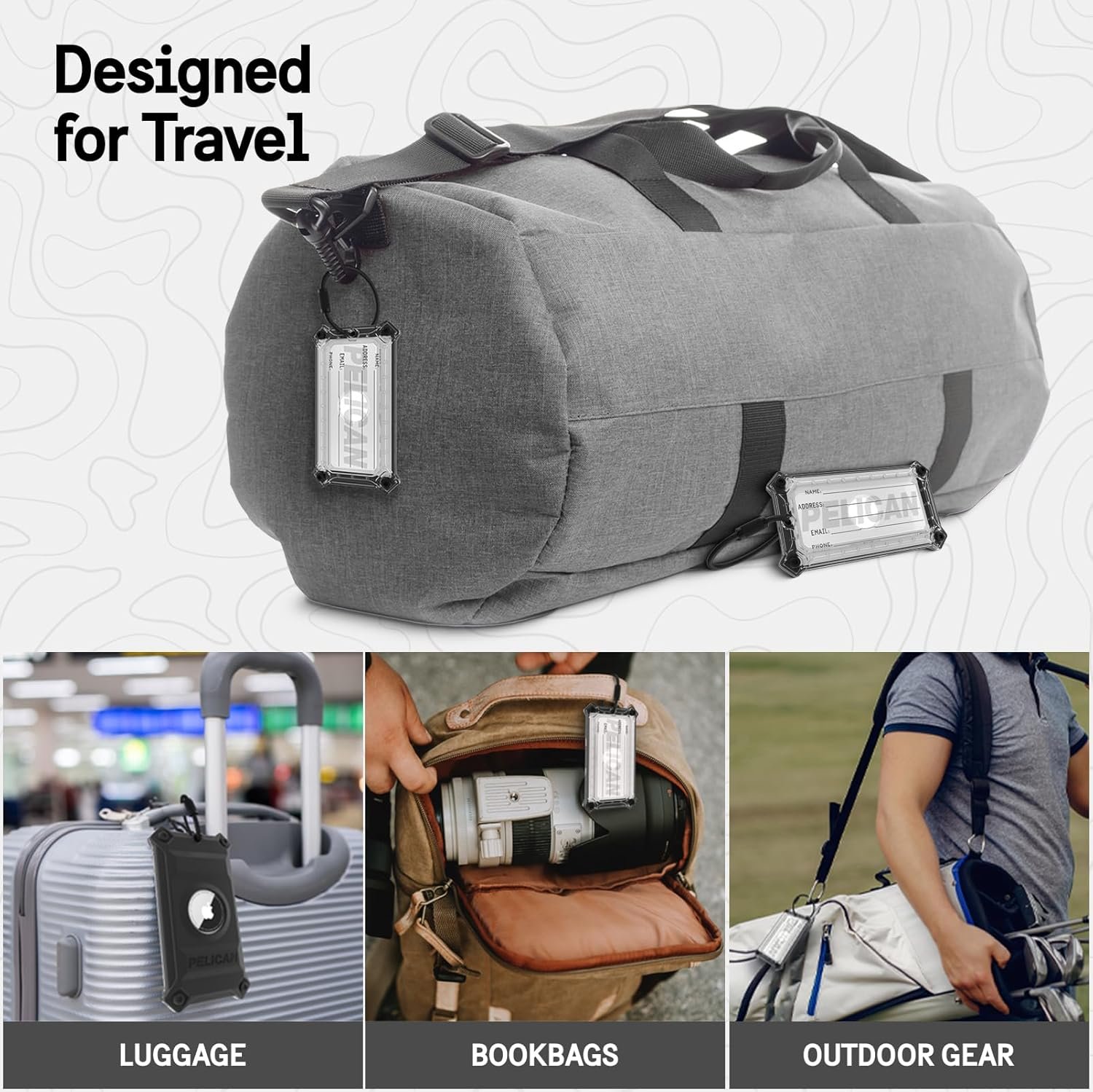 Pelican Luggage Tag, Holder for Apple AirTag - Scratch Resistant and Steel Plate Reinforced Luggage Rugged Case with Name Tag - Stainless Steel Loop with Airtag Case for Travel - Black - Image 5