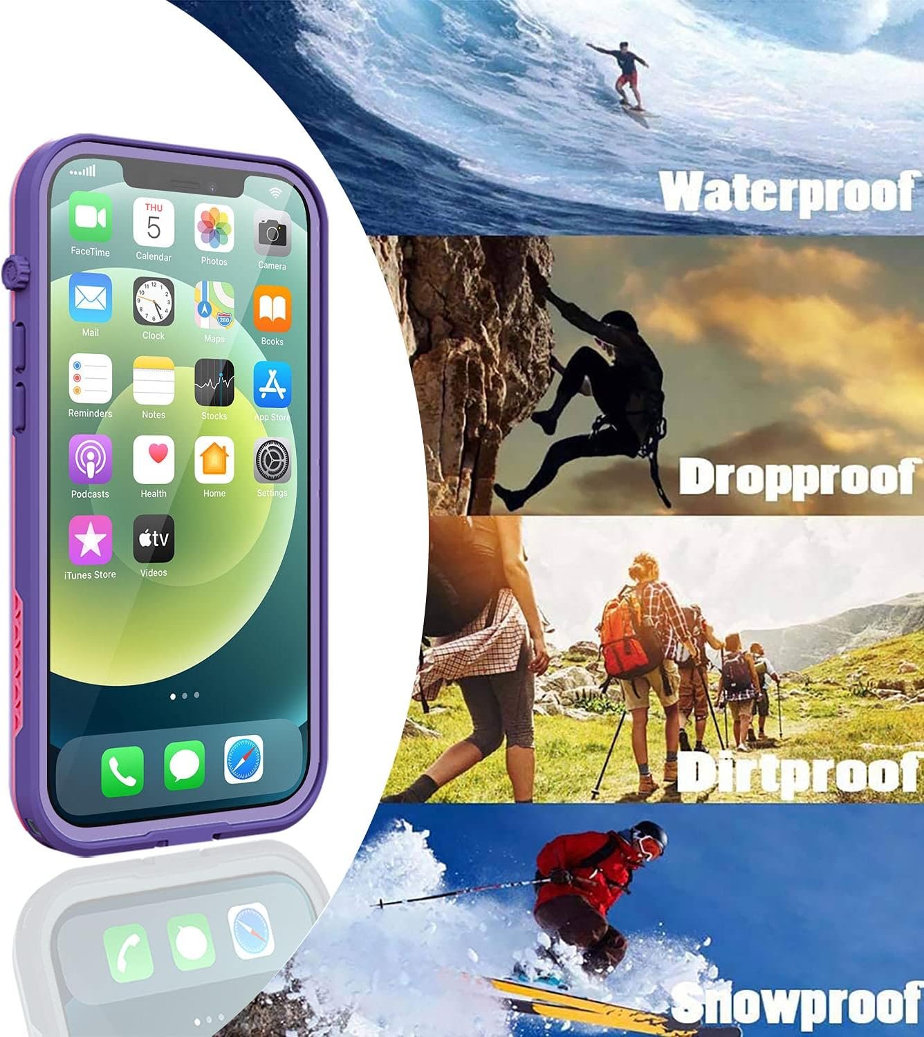 for iPhone 12 Pro Max Case, Waterproof, Full Body Shockproof Cover with Screen Protector for iPhone 12 Promax - Purple - Image 6