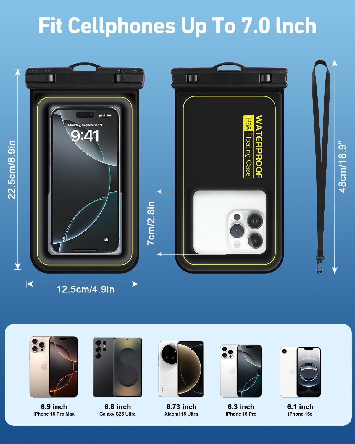 Waterproof Phone Pouch 2 Pack, IP68 Floating Waterproof Phone Case, Up to 8.3" Dry Bag for iPhone 17 16 15 14 13 Pro Max Samsung S25 Ultra S24 S23, Kayak/Beach/Cruise Travel Essentials Black - Image 2