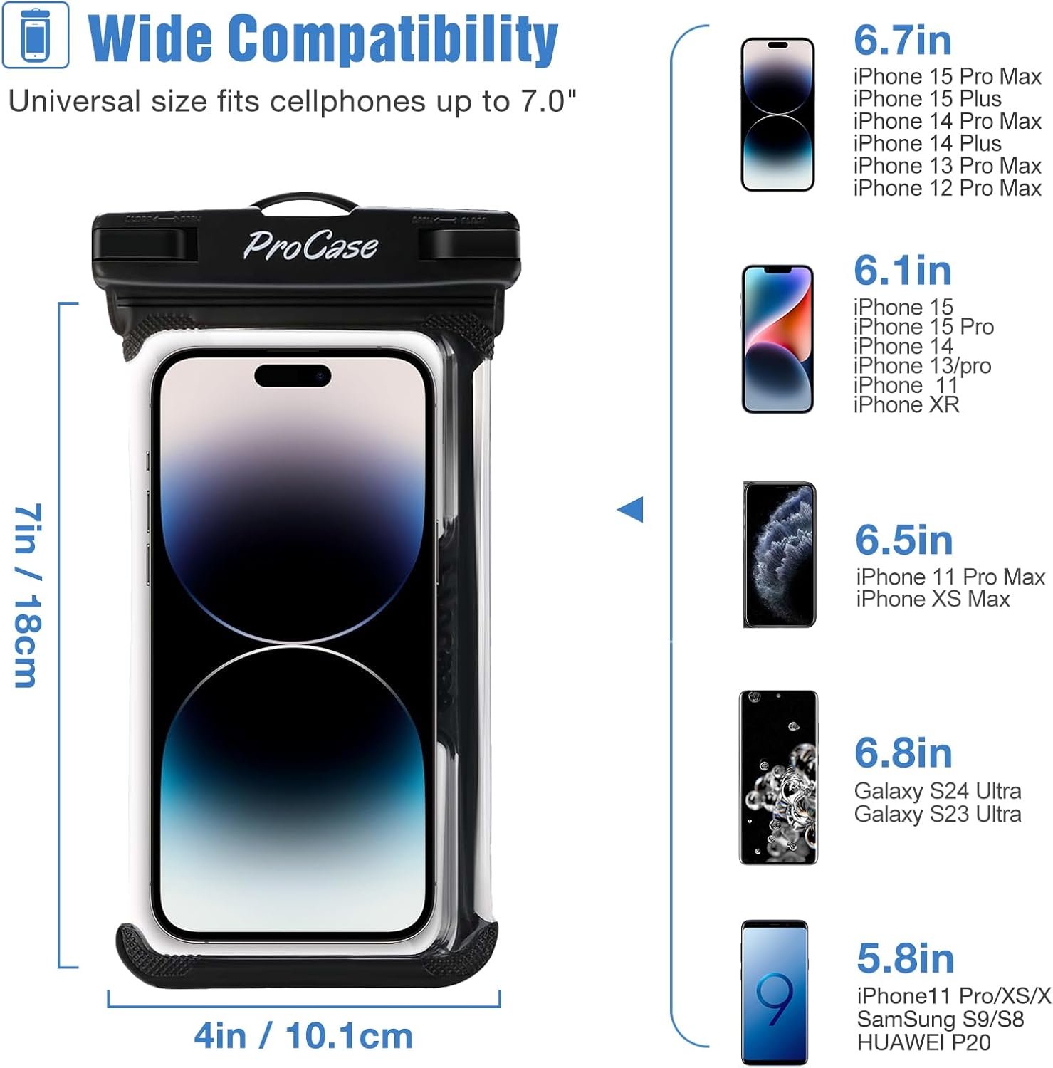 ProCase 2 Pack Waterproof Phone Pouch, Underwater Phone Case Up to 7", Dry Bag for iPhone 17 Air 16 15 14 13 Pro Plus Max, Galaxy S24 S23 S22 Ultra Pixel, Beach Essentials -Pink & Black - Image 2