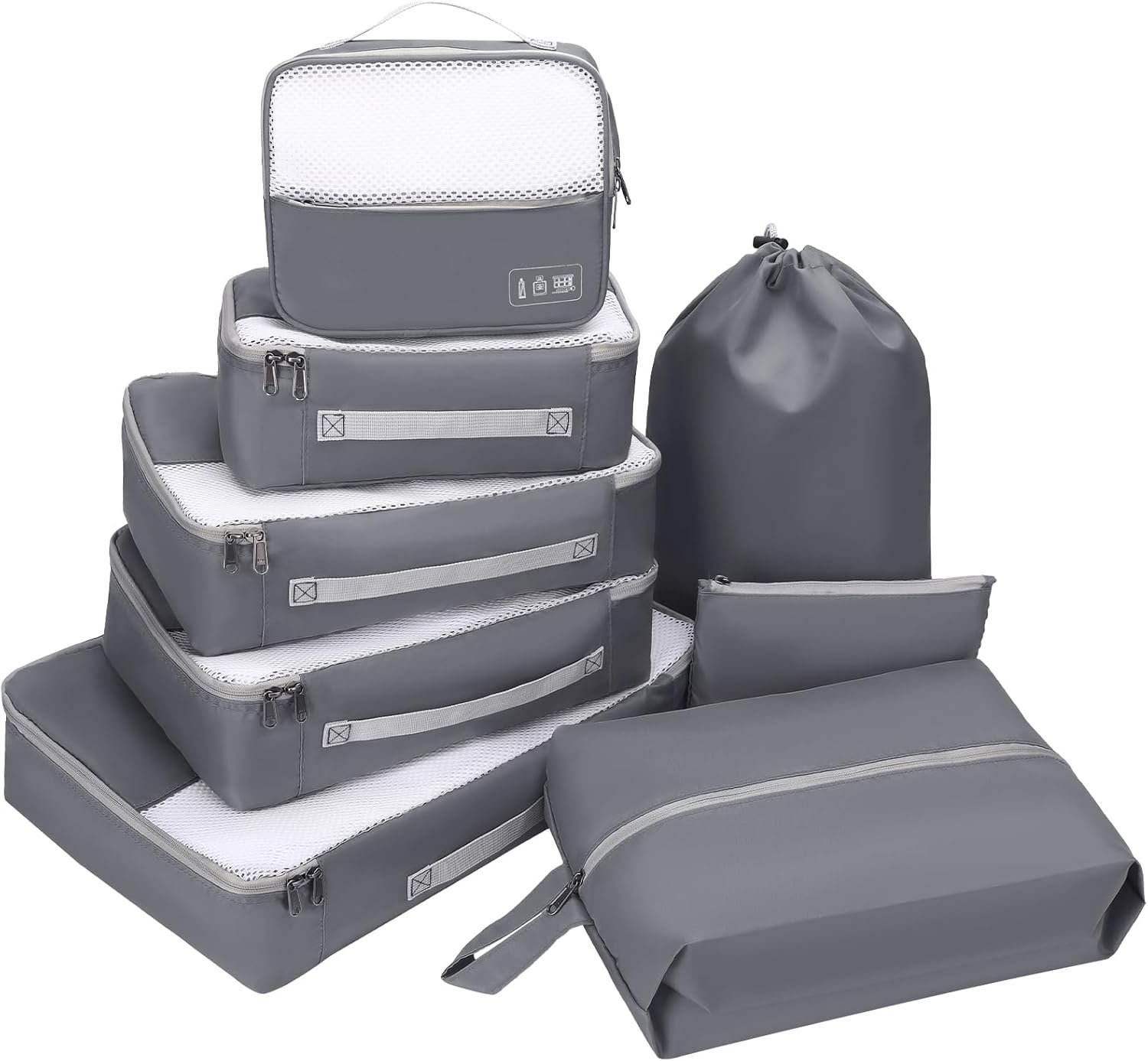 8 Set Packing Cubes for Travel (L,M,S,XS)-Suitcases Organizer Set for Travel Accessories Travel Essentials, Luggage Packing Bags for Carry on Suitcase (8set, Grey)
