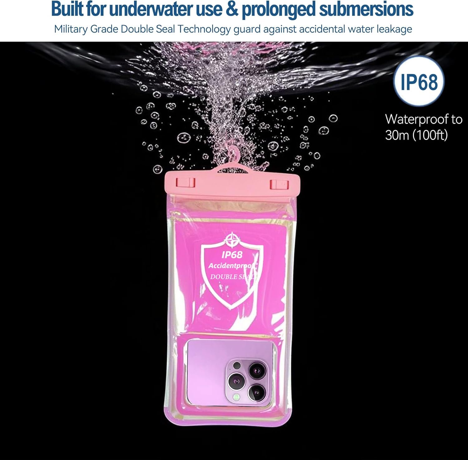 AiRunTech Waterproof Phone Pouch,Double Seal Floating Phone Case for Swimming Kayak Paddle Board,Protector iPhone 17 16 15 14 13, River Lake Canoe Boating Beach Accessories(Iridescent Pink+Black) - Image 3